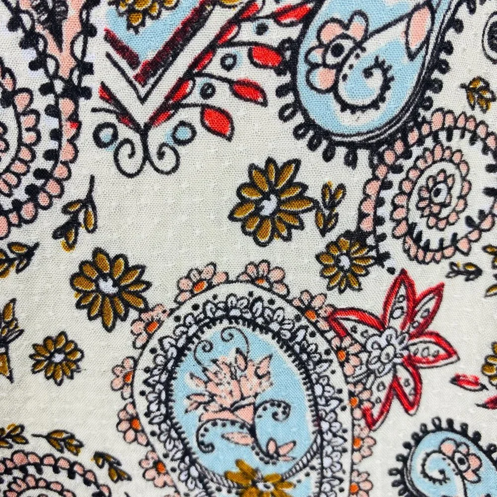 Boho Paisley Print Front Tie Beach Cover Up Top - Picture 5 of 12